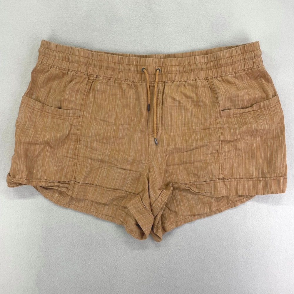 Athleta Cabo Linen Textured 4" Shorts Womens 26‎ Brown Pull On Comfort Lagenlook